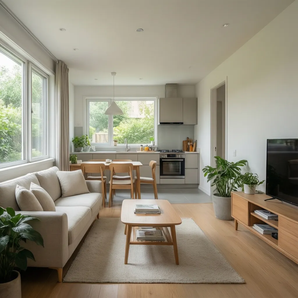 Ruang tamu kecil dengan konsep open space