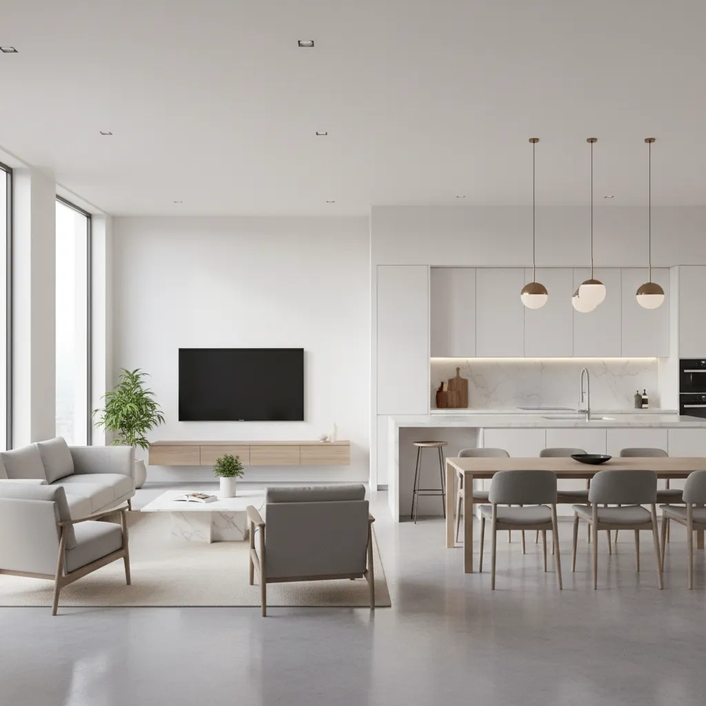 Ruang keluarga dan ruang makan konsep terbuka