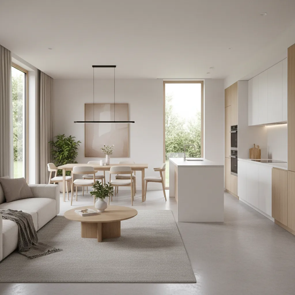 Interior ruang keluarga terbuka pada rumah type 72