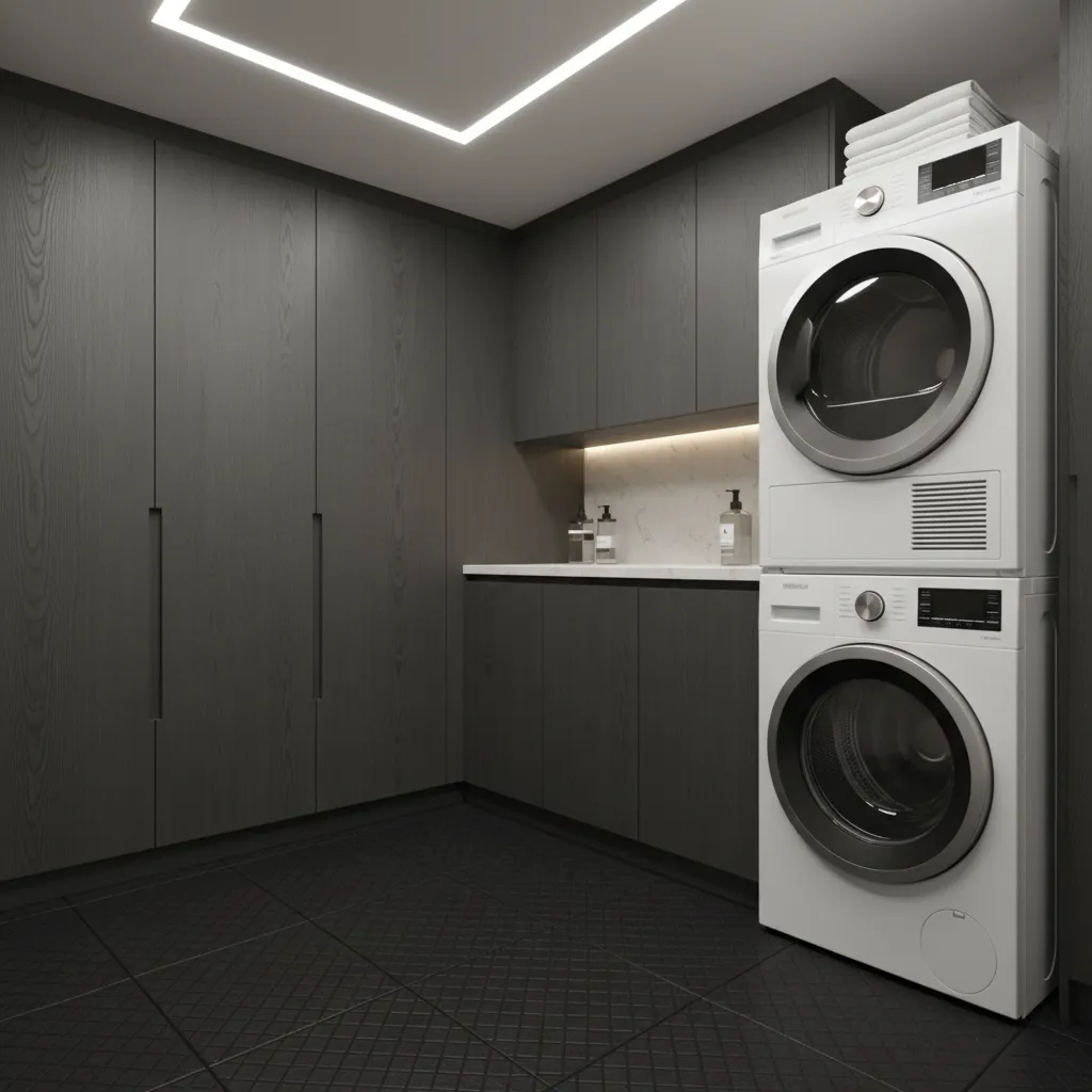 laundry room with textured rubber flooring under washing machines