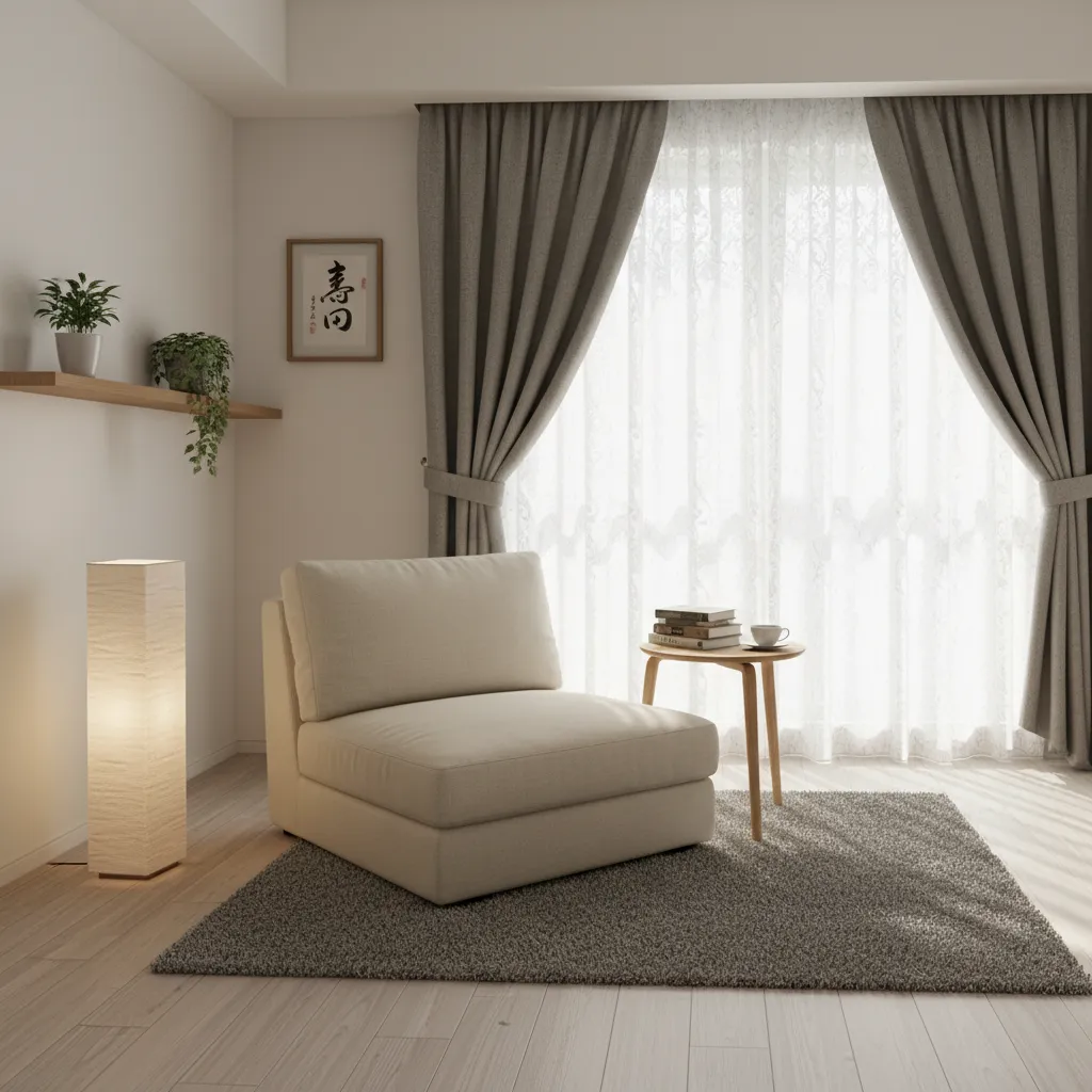 ラグとカーテンで音と視線を柔らげる（日式風格×東京）