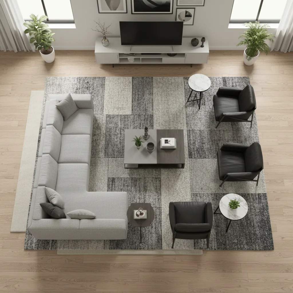 large area rug with correctly sized rug pad layout underneath