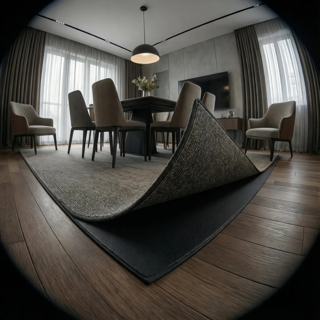 Low profile rug pad under a dining room rug