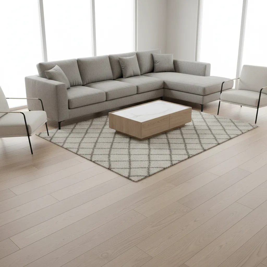 living room example showing rug too small under coffee table