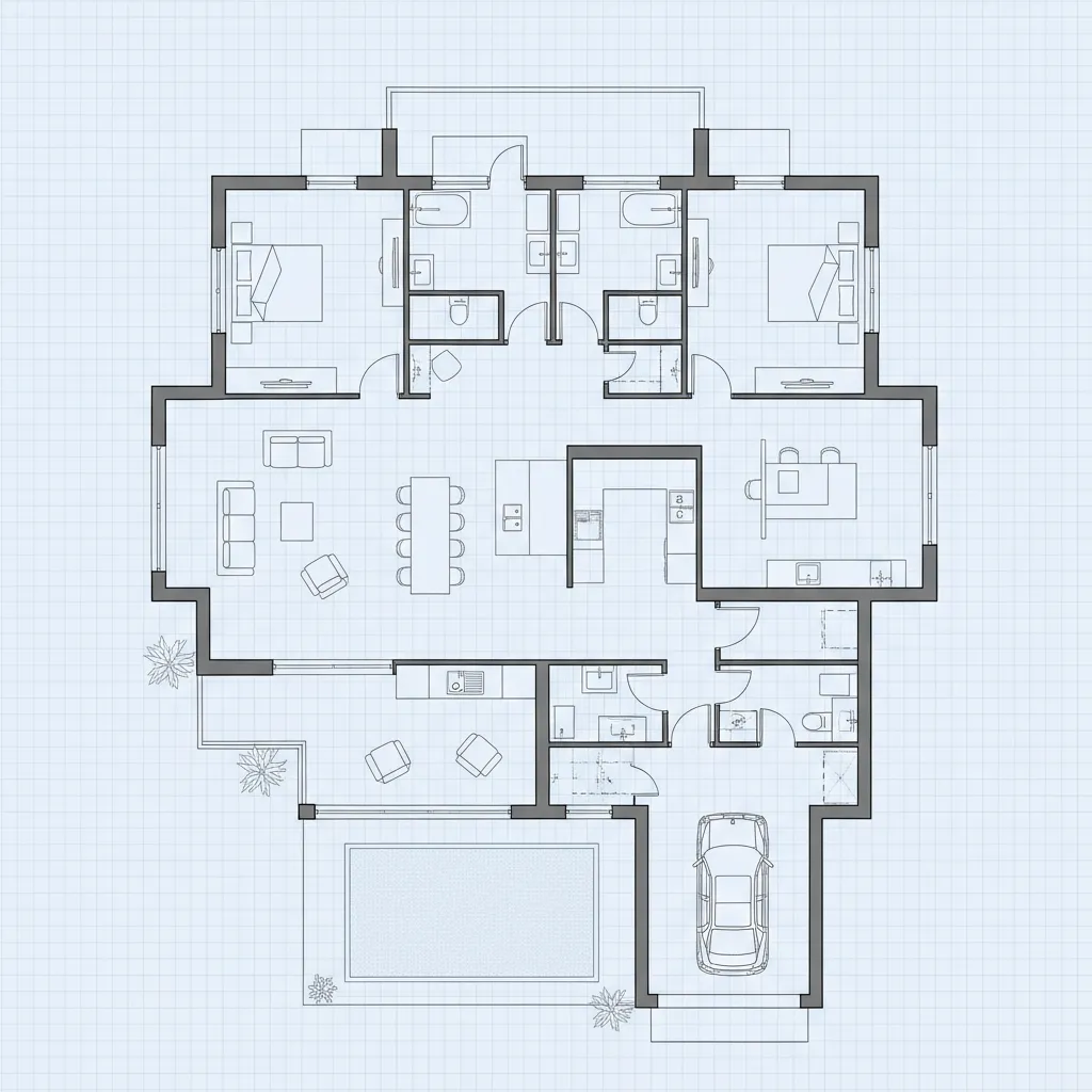 Ilustrasi denah rumah dua lantai ukuran 250m2