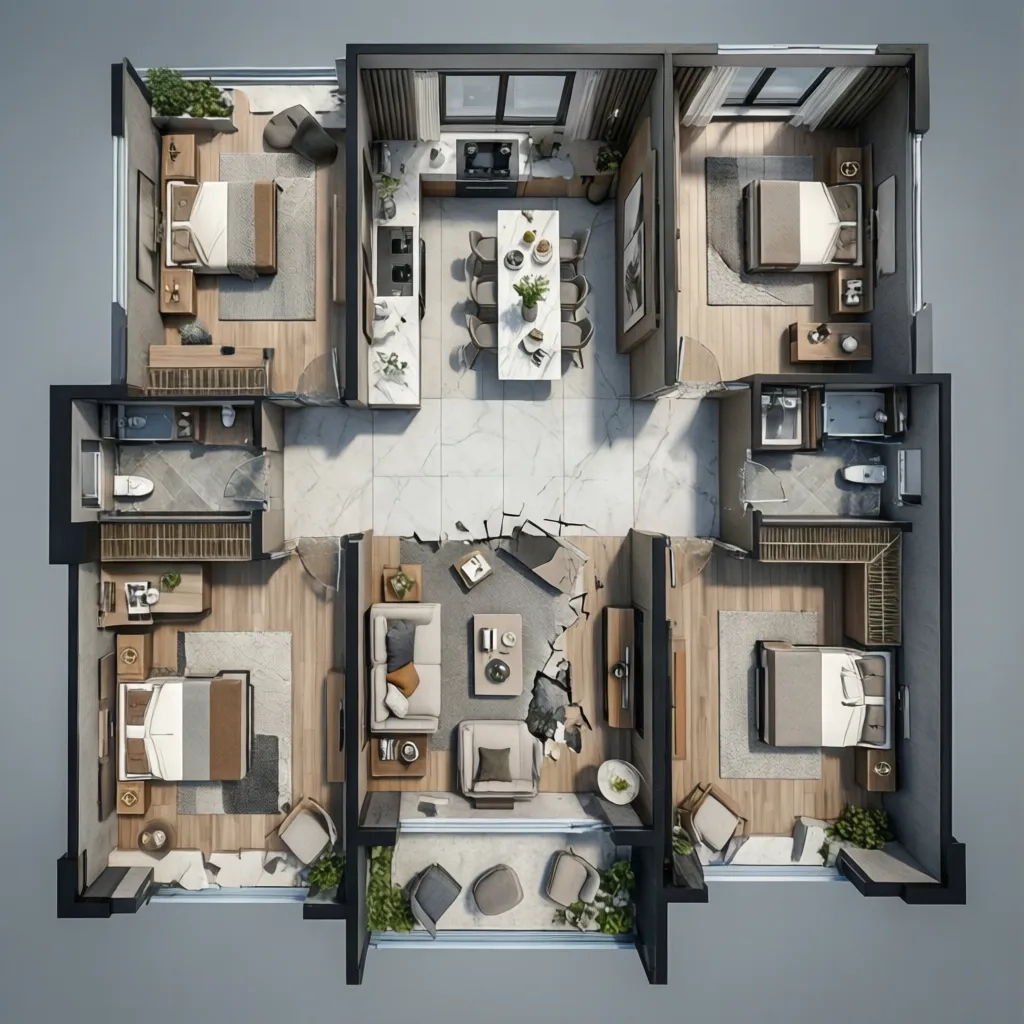 Denah rumah 150m2 dengan tiga kamar tidur