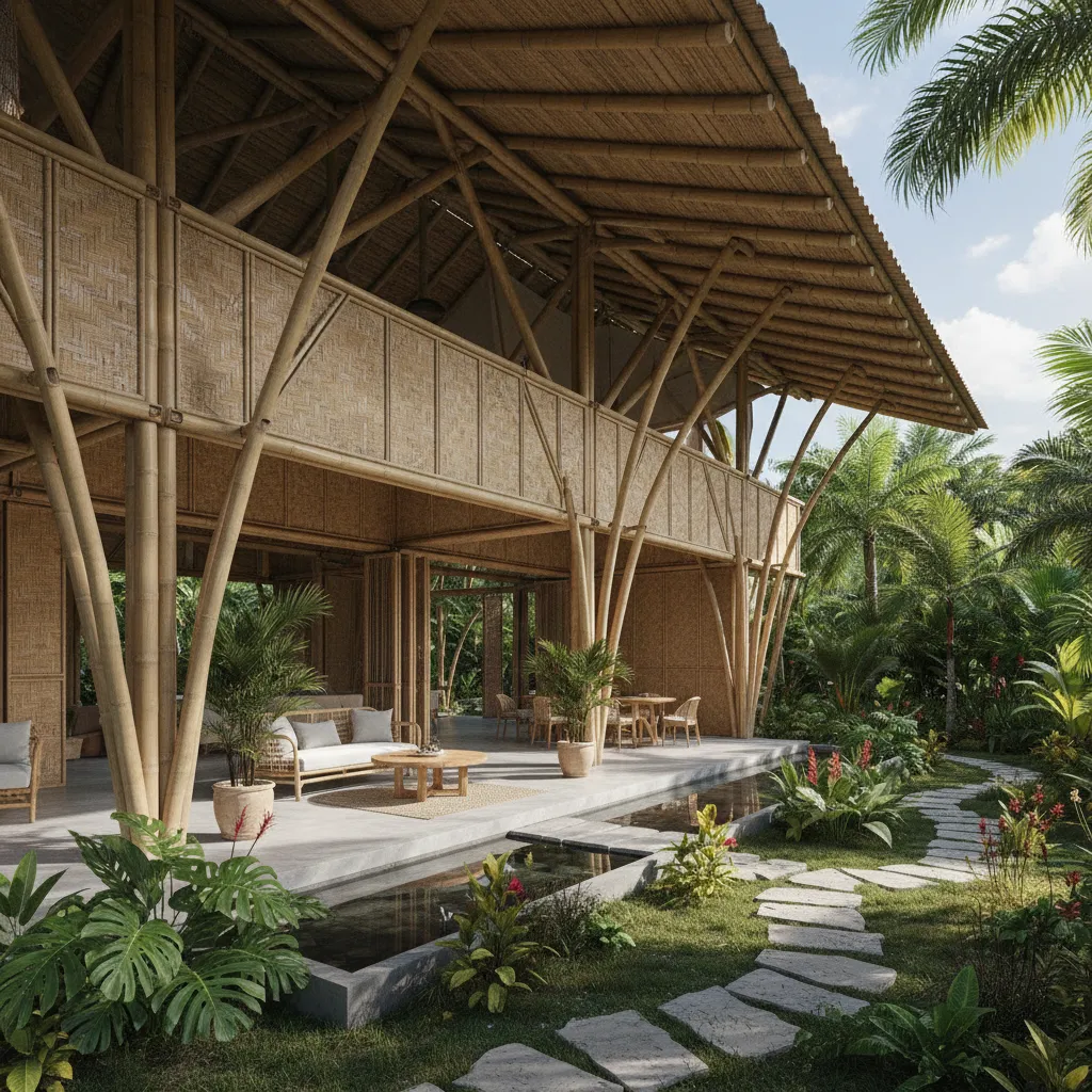 Rumah bambu modern di lingkungan tropis