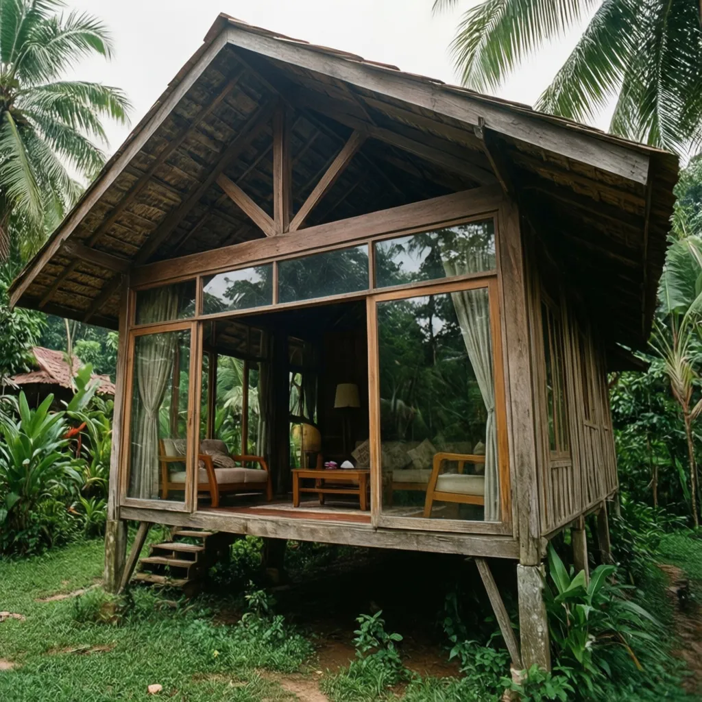 Rumah kampung tropis dengan ventilasi besar