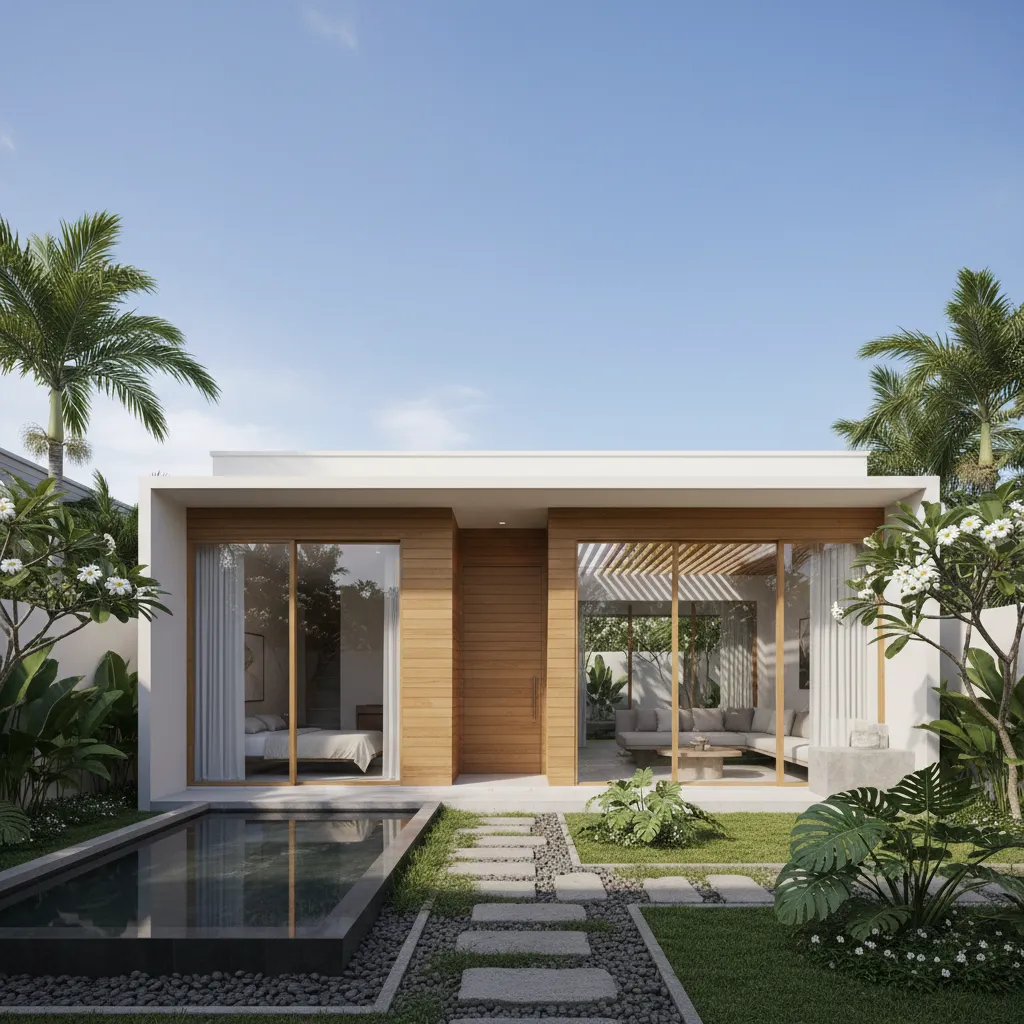 Rumah minimalis satu lantai dengan taman depan