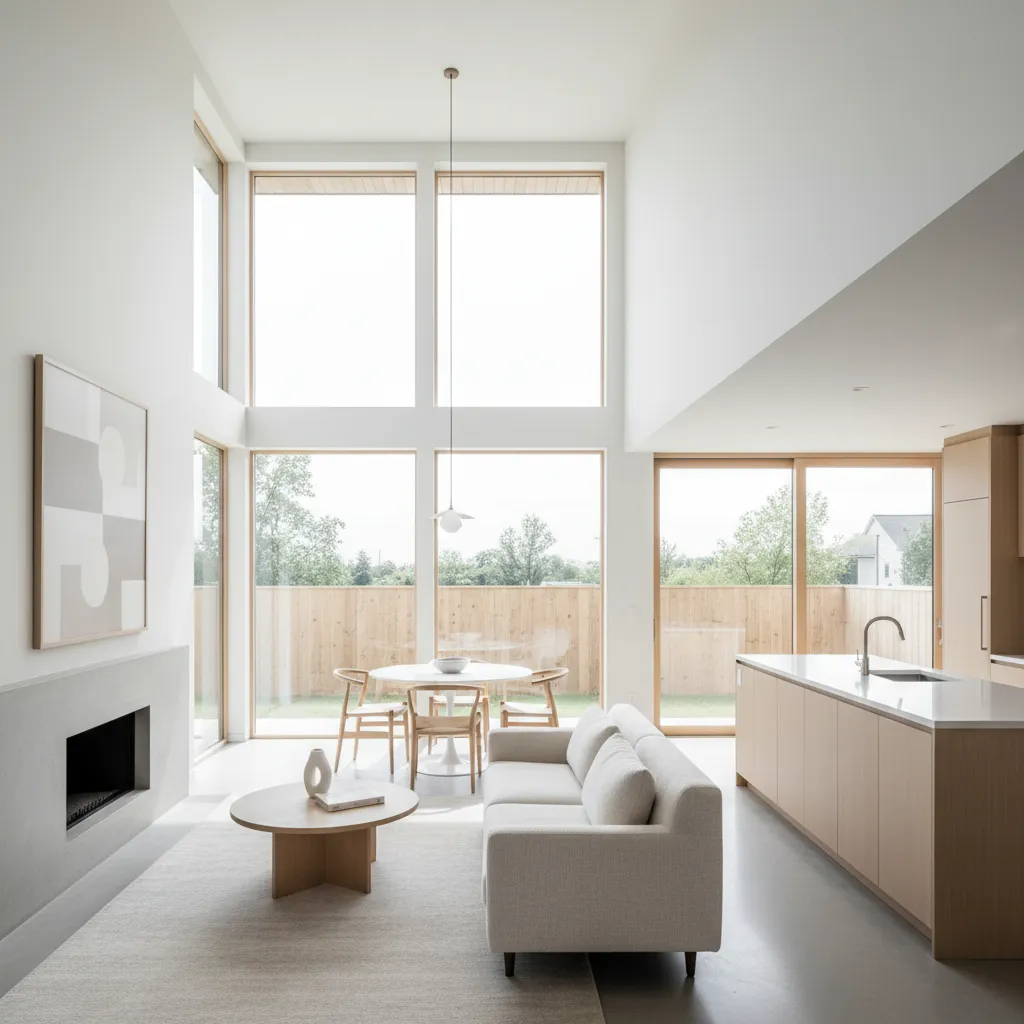 Interior rumah minimalis dengan pencahayaan alami besar