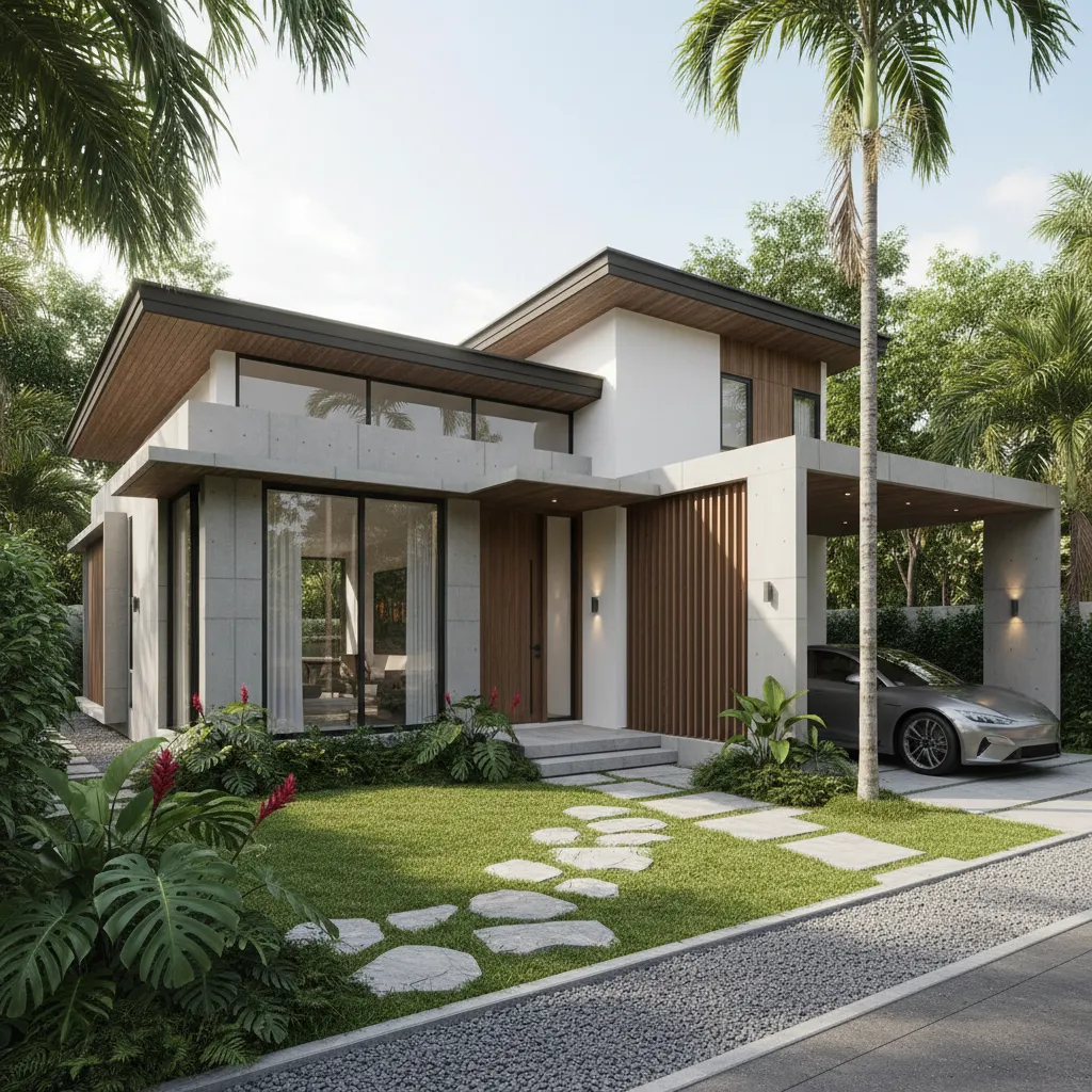 Rumah type 72 dengan taman depan dan ventilasi samping