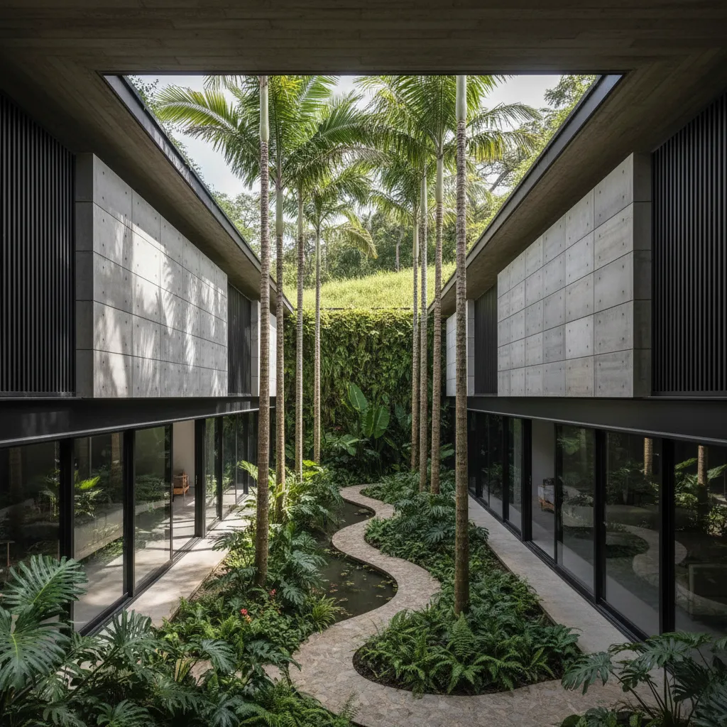 Rumah modern tropis berbentuk U