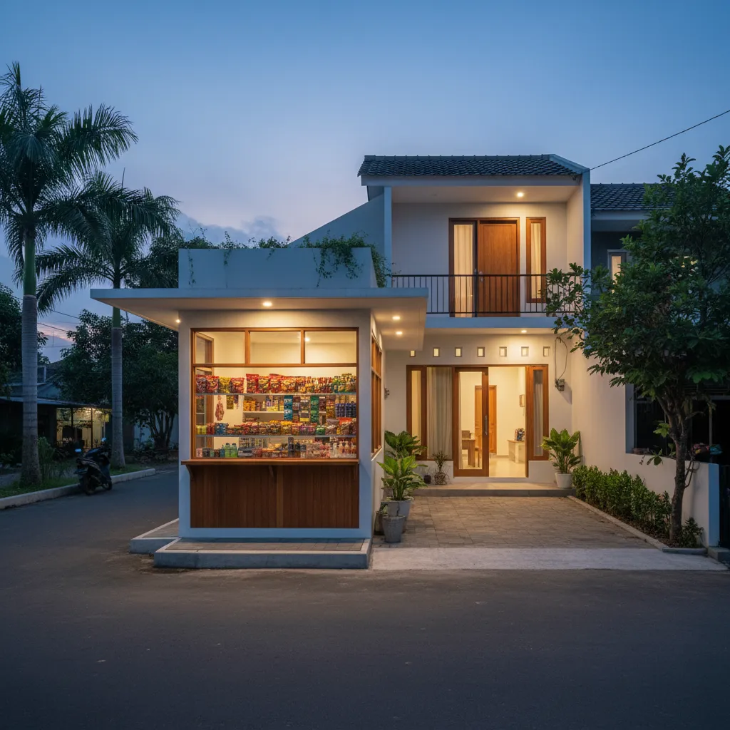Rumah dengan warung kecil di sisi depan