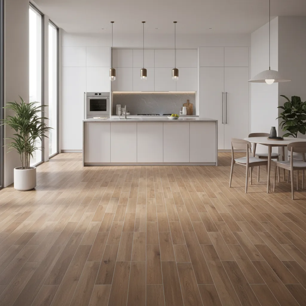 Running bond brick tile layout with rectangular floor tiles