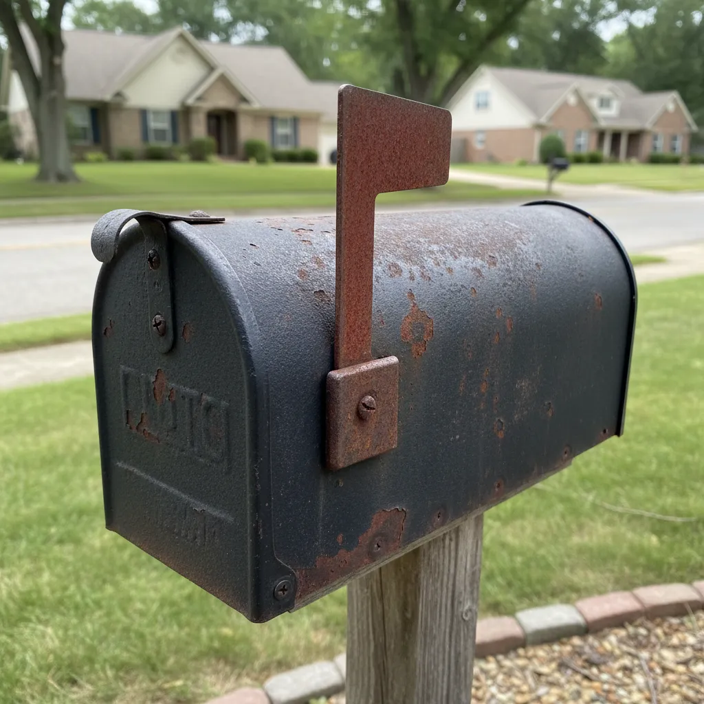 rust forming along seams of an iron mailbox