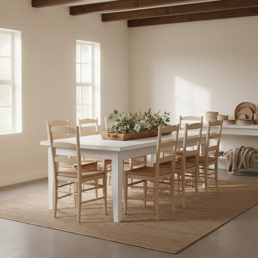 rustic wood tray centerpiece with greenery on white dining table