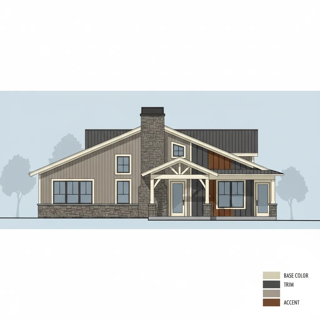 Exterior house color palette concept showing base trim and accent areas