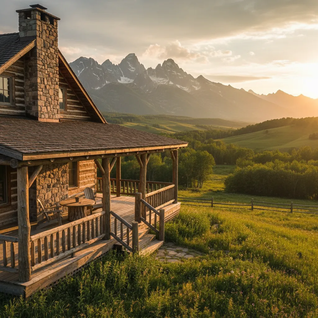 Casa rústica orientada hacia paisaje natural