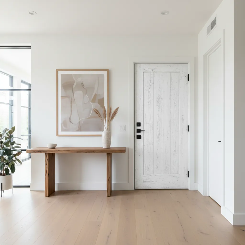 Puerta rústica blanca combinada con interior moderno