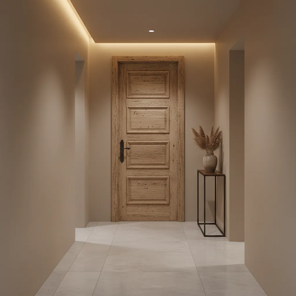Puerta rústica con paneles de madera en interior elegante