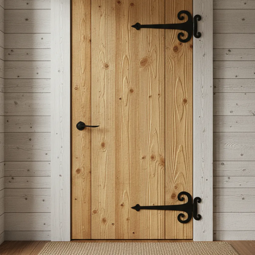 Puerta interior rústica de tablones de madera natural