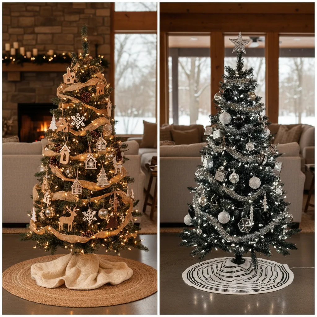 rustic and modern decorating styles for small Christmas trees