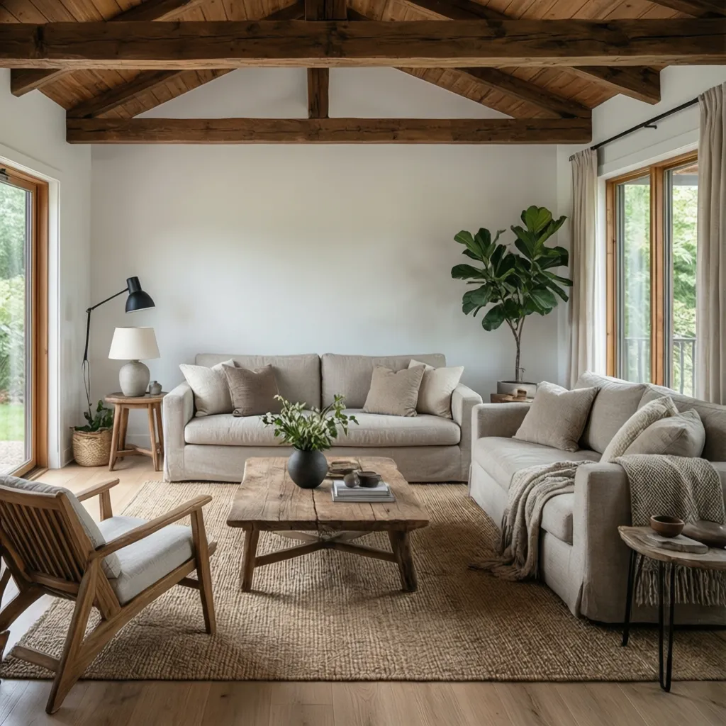 Interior que mezcla estilo rústico con diseño moderno minimalista