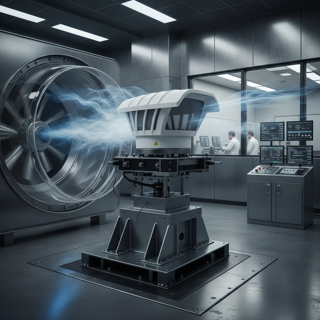 RV vent cap being tested in wind simulation environment