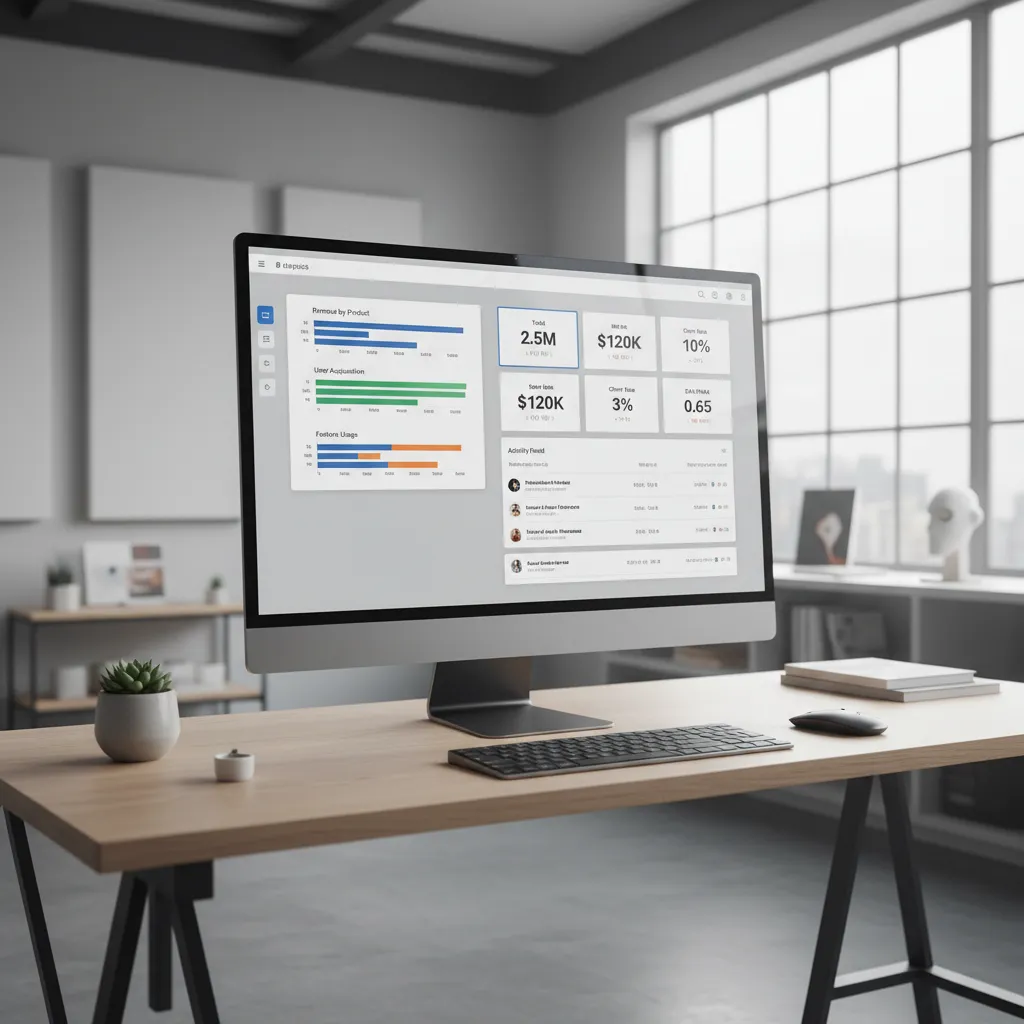 Modern SaaS dashboard interface showing analytics widgets and activity panels