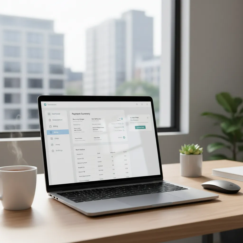 SaaS subscription dashboard with billing and payment interface
