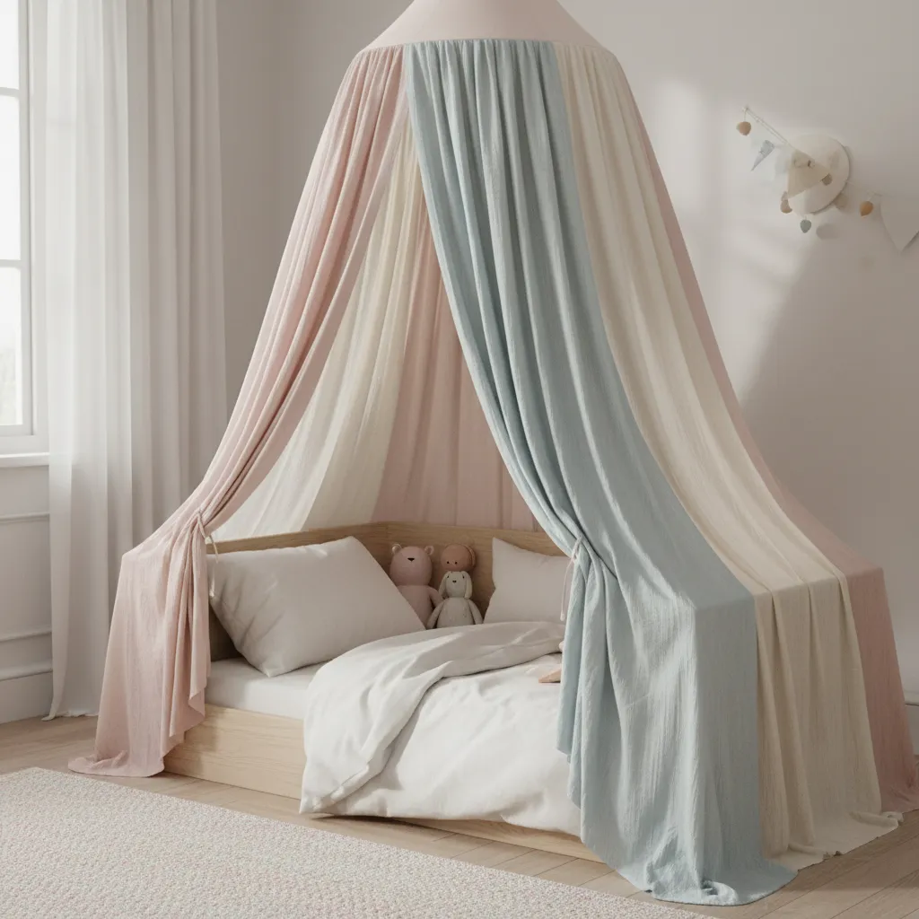 cotton canopy fabric over princess bed in child safe bedroom