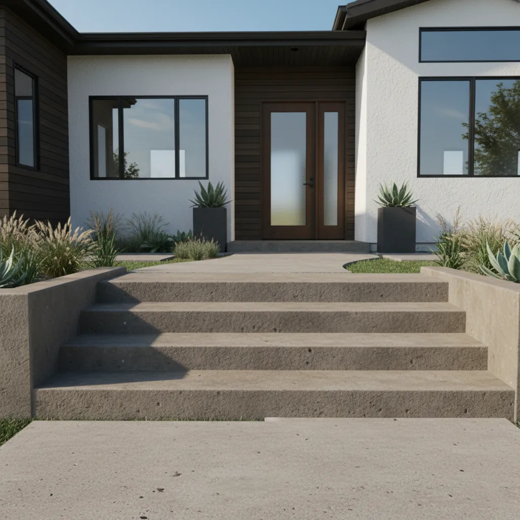 exterior front steps with comfortable riser height and deep treads