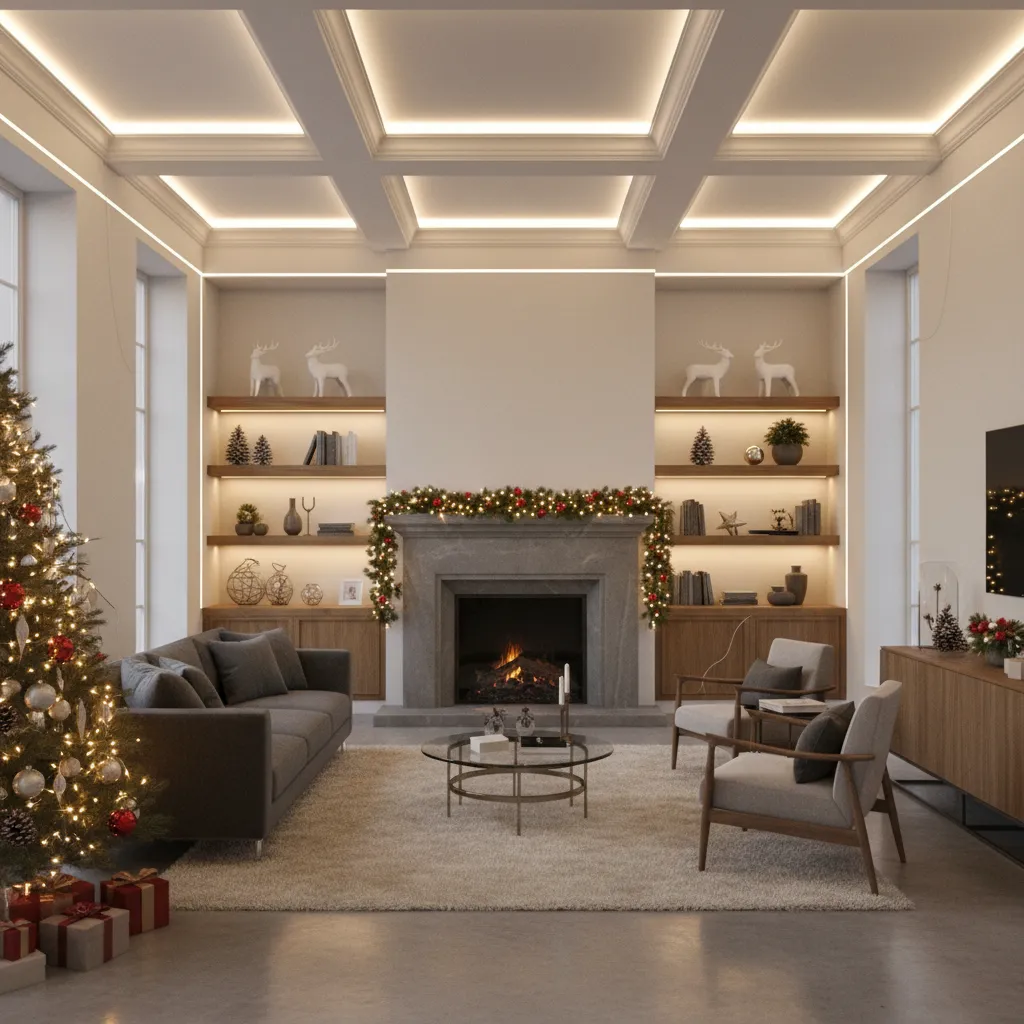Example of organized Christmas lighting layout with safe cable management