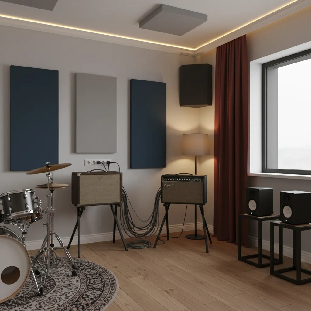 Rehearsal room power strip mounted safely with organized cables