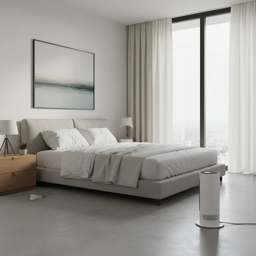 Safe placement distance between heater and furniture in a bedroom