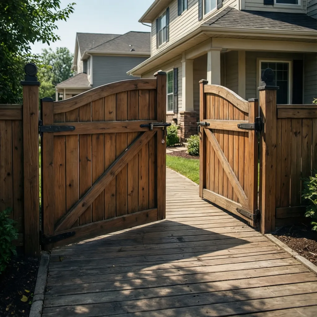 Sagging residential swing gate misaligned with latch