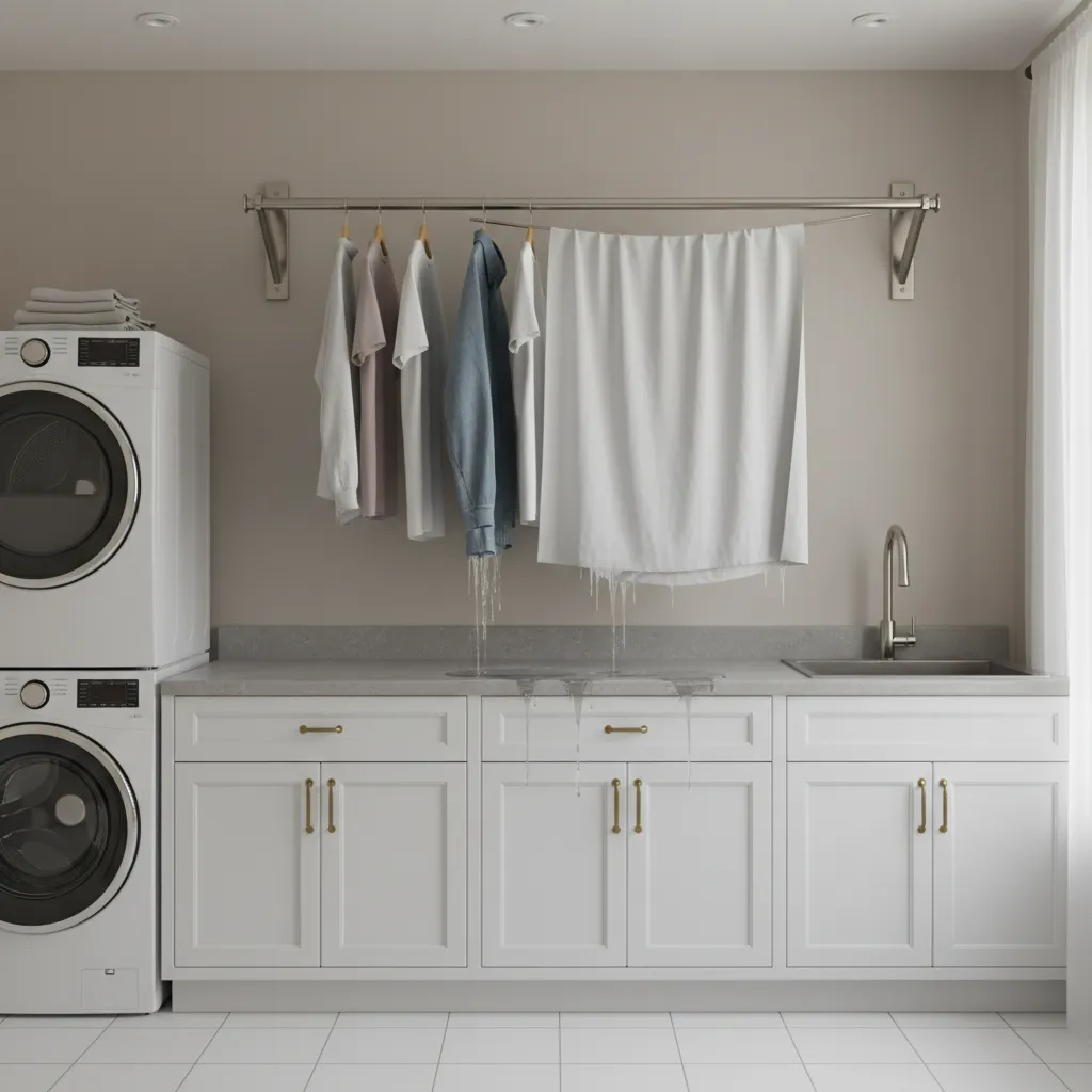 Laundry rod sagging in the middle under heavy wet clothes