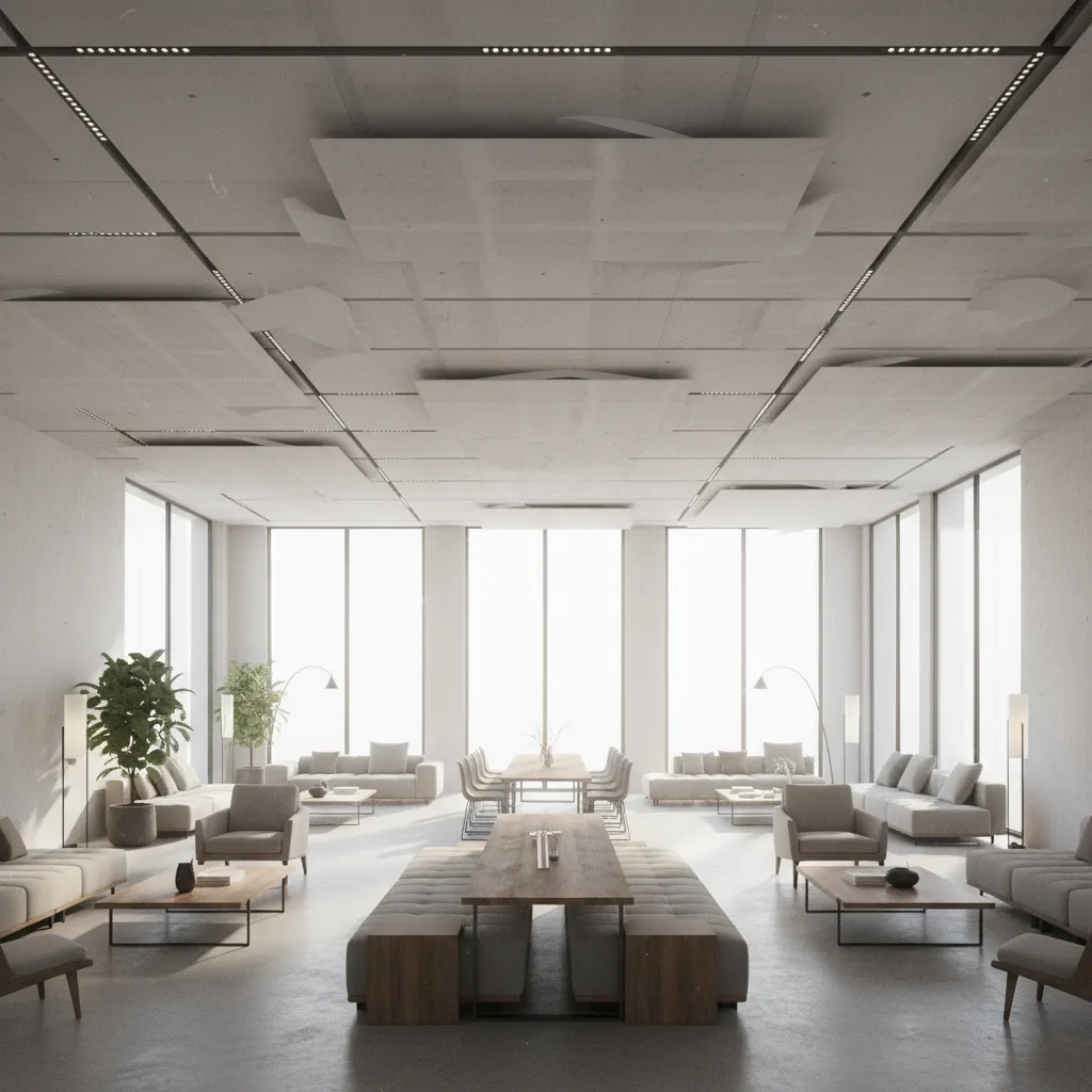 Example of sagging POP ceiling in a large hall due to frame support issues