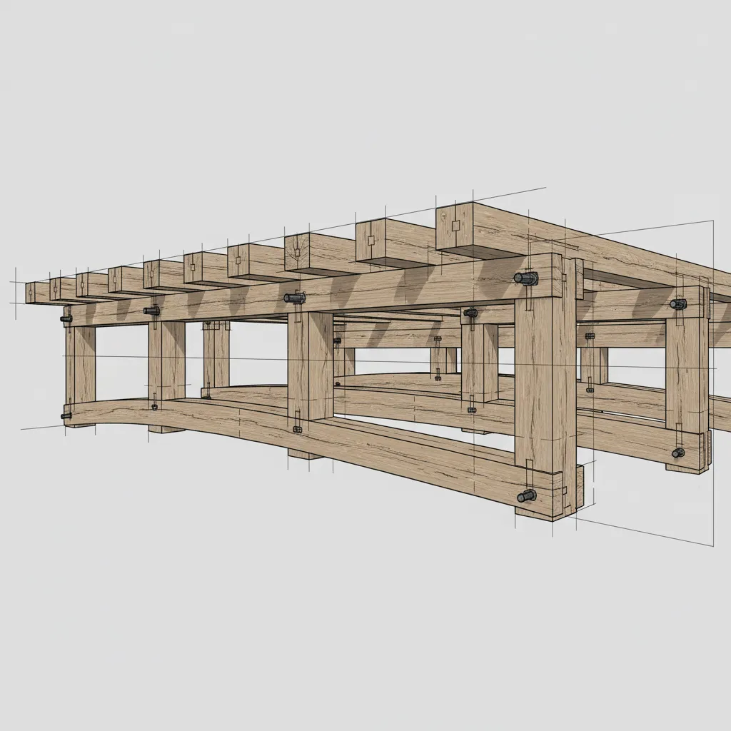 Structural diagram style rendering showing sagging porch beam and support posts