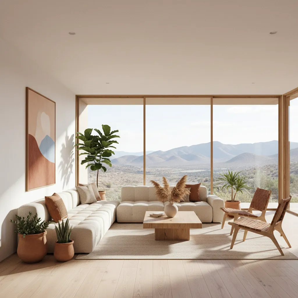 Sala luminosa con grandes ventanas y decoración contemporánea