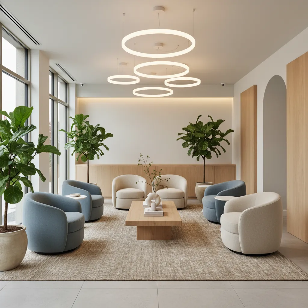 Sala de espera relajante en una clínica dental moderna