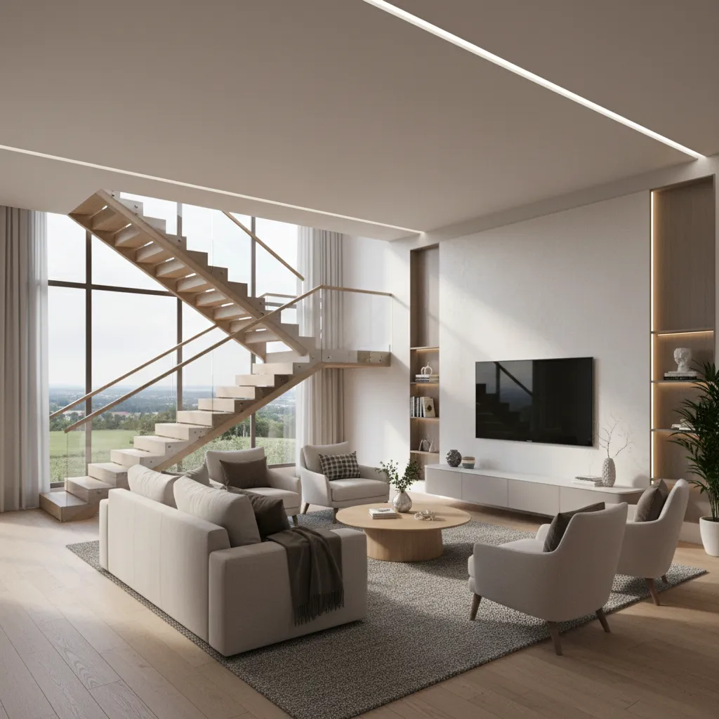 Pequeña sala familiar en la segunda planta de una casa moderna