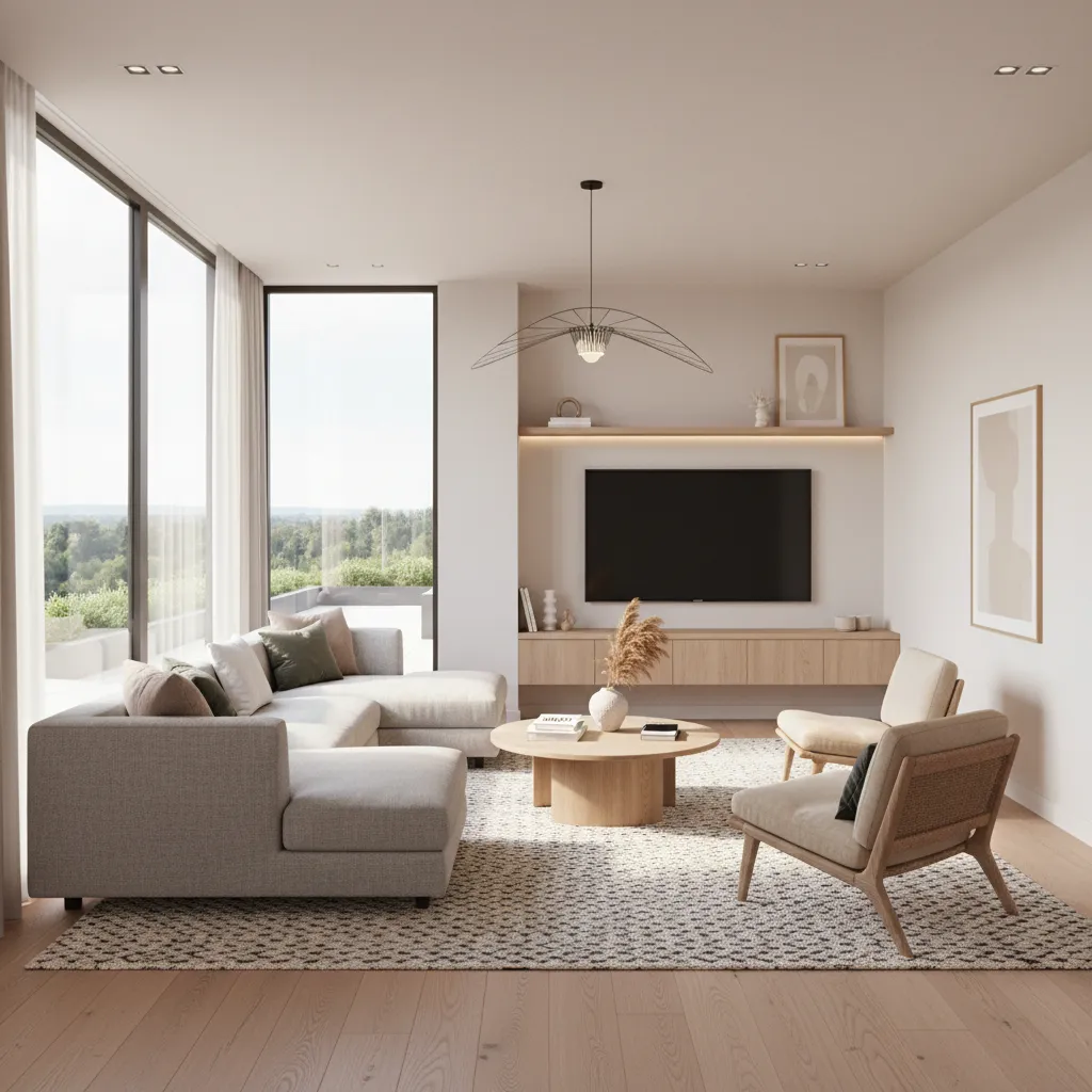 Pequeña sala familiar en segunda planta de casa moderna