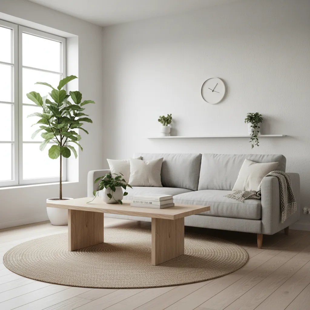 Sala pequeña elegante con muebles minimalistas y luz natural