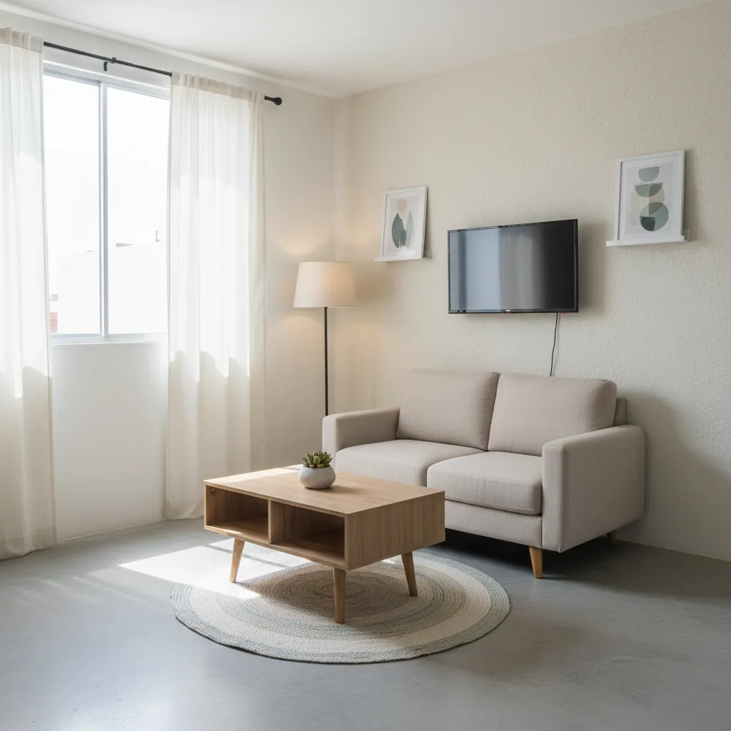 Sala pequeña bien distribuida en una casa Infonavit