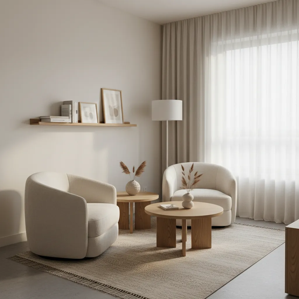 Sala pequeña con dos butacas ligeras en lugar de sofá grande