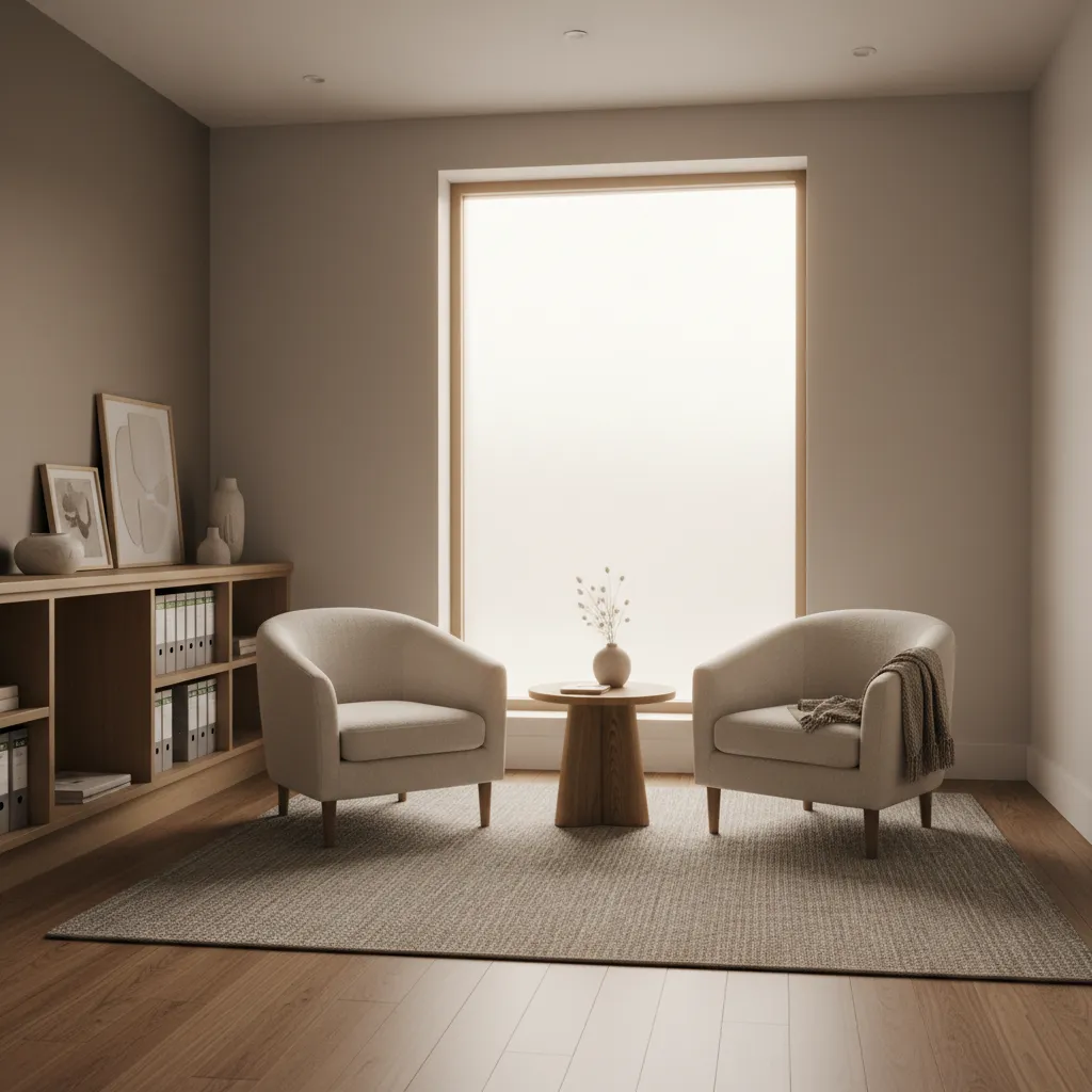 Sala privada y tranquila para atención a víctimas en un centro institucional