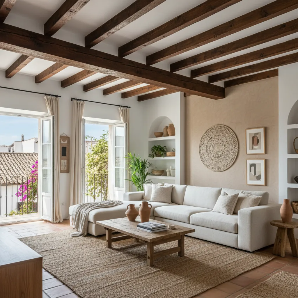 Salón reformado en una casa tradicional con luz natural y muebles modernos
