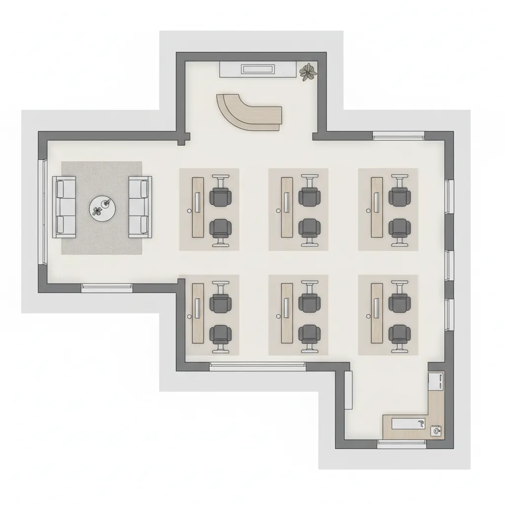 salon layout illustrating client journey from entrance to styling area and checkout