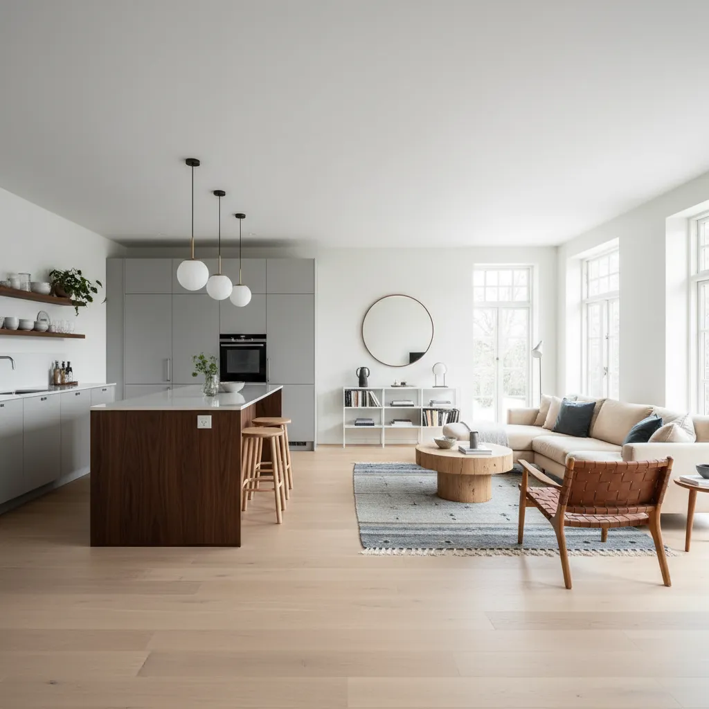 Salón y cocina integrados en una casa moderna de 120 metros cuadrados